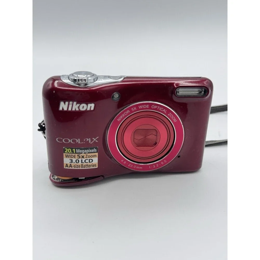 Nikon Coolpix L30 Red 20.1MP 5X Digital Camera AS IS Broken Battery Door